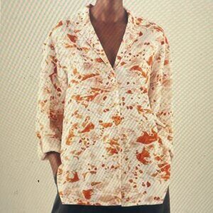 COS White Orange Printed Relaxed Camp Collar Tunic Shirt
